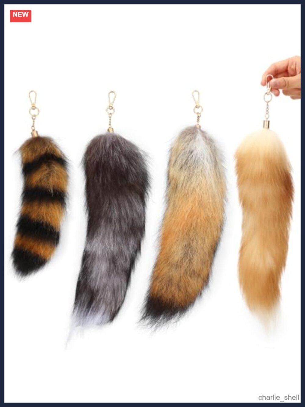 Faux Fur Tail Keychain Set 4pc Therian Fox Tails Snap Hook Cosplay